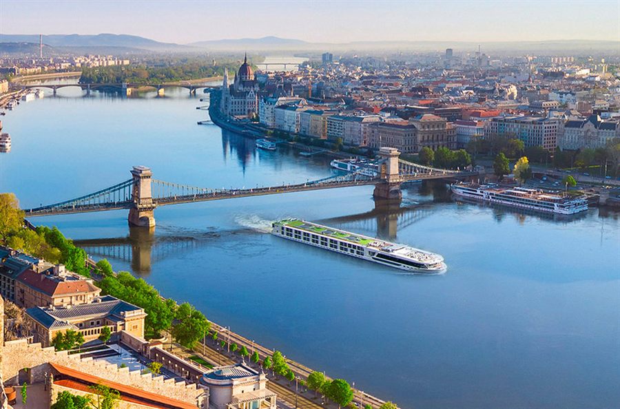 River ships moored along the Danube in Budapest
