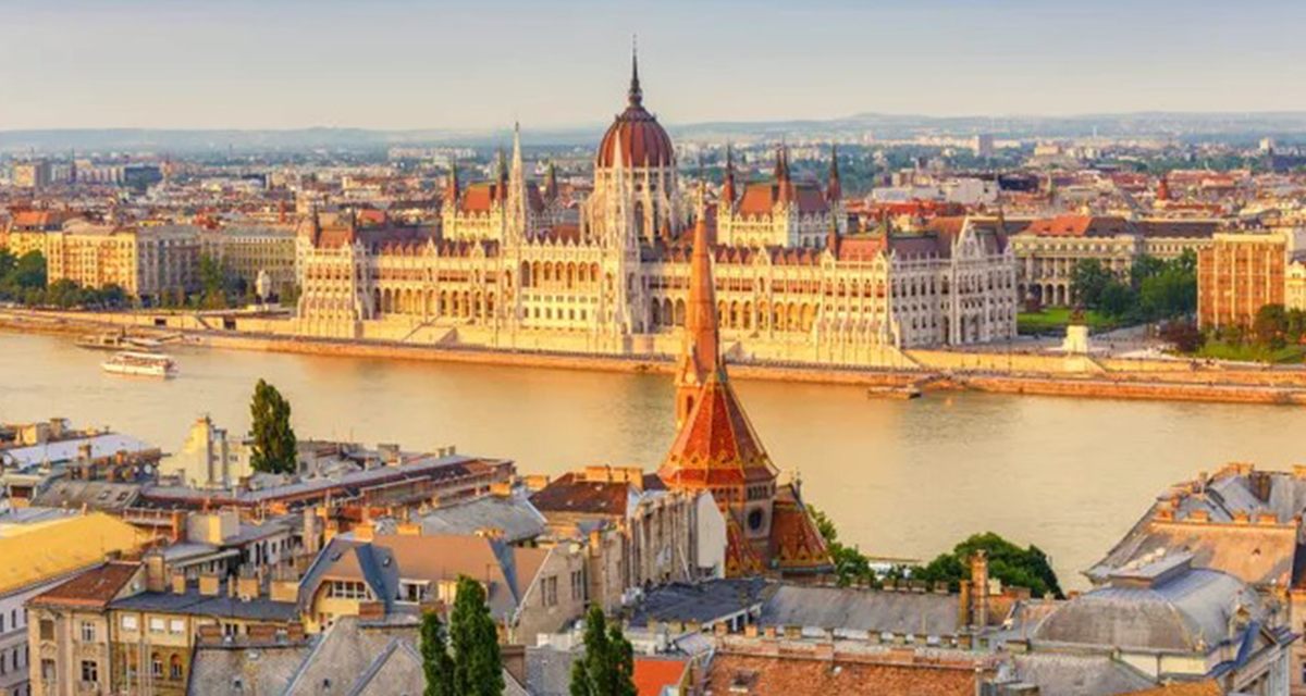 The Danube flowing past the Parliament building in Budapest